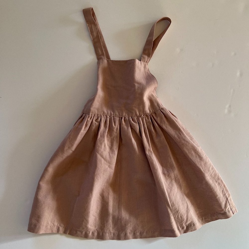 NWOT Olivier London Ivy Pinafore Dress, Dusty Rose Pink Linen, 5-6 years